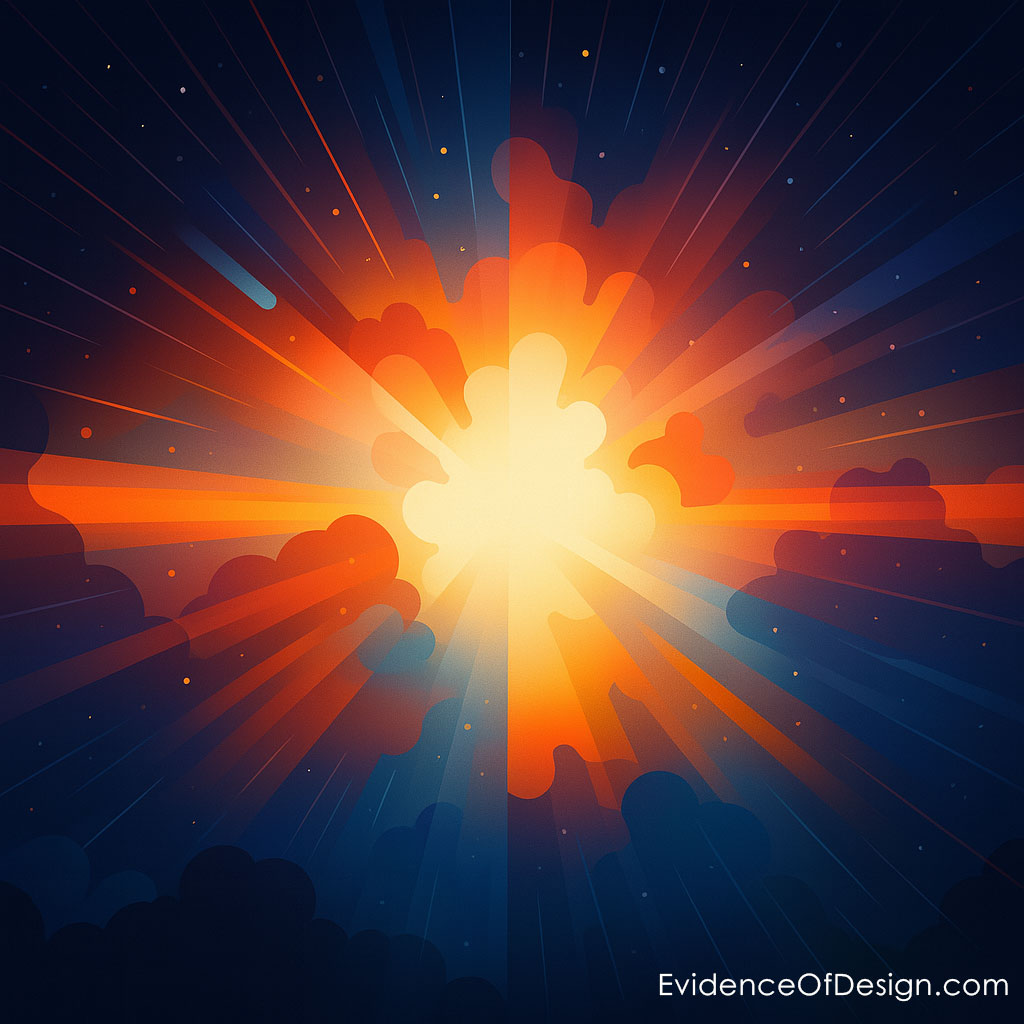 Bright cosmic explosion illustrating the moment of the Big Bang and the rapid expansion of the early universe.