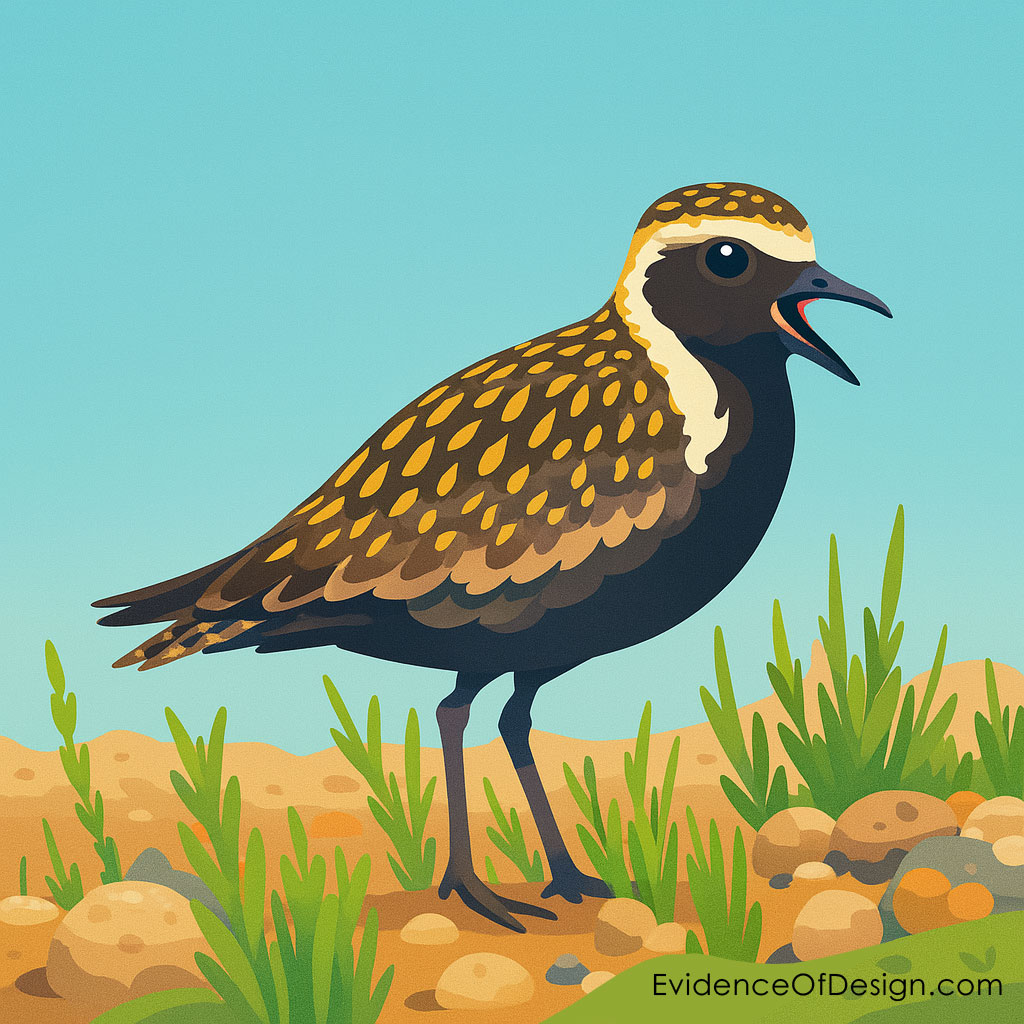 Pacific Golden‑Plover shorebird in breeding plumage—medium-sized plover known for its nonstop migration from Siberia/Alaska.