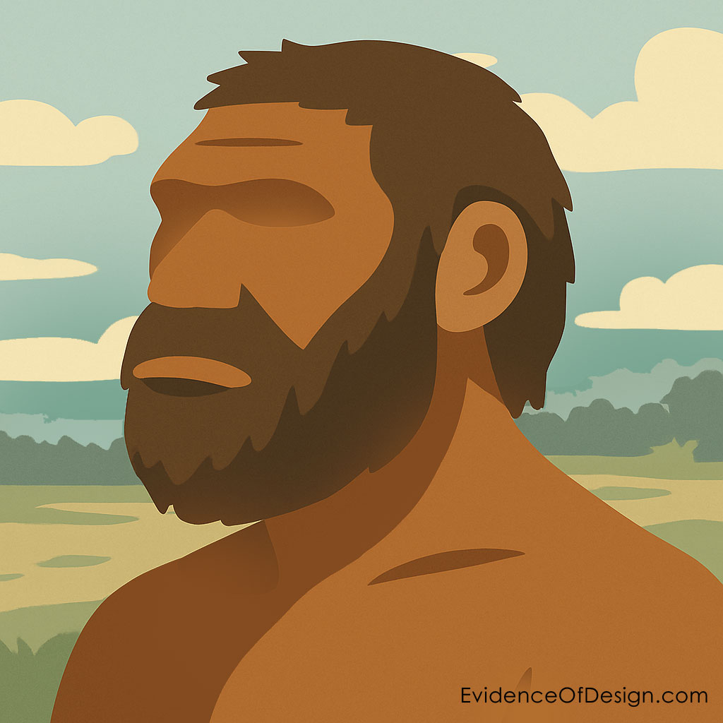 Illustration of Zinjanthropus (Paranthropus boisei) portrait, based on limited fossil remains, highlighting controversy over evolutionary “missing link” reconstructions